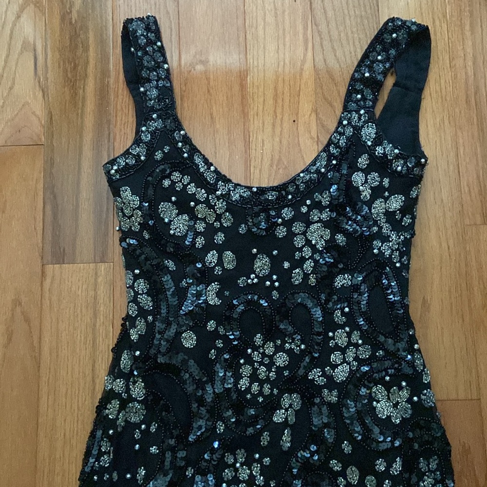 Vintage Black Beaded Floral Scoop-Neck Mini Dress - Picture 4 of 9